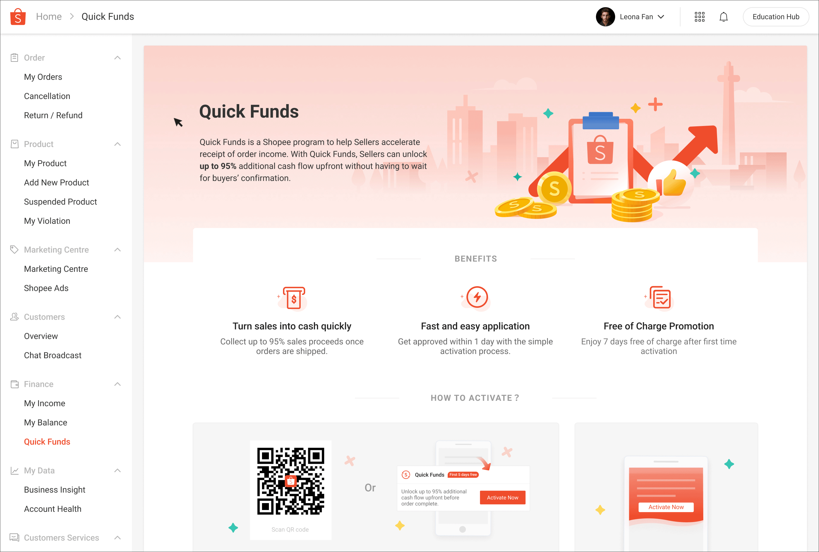 How to Activate Quick Funds via Seller Centre (Web)? | Shopee MY Seller ...